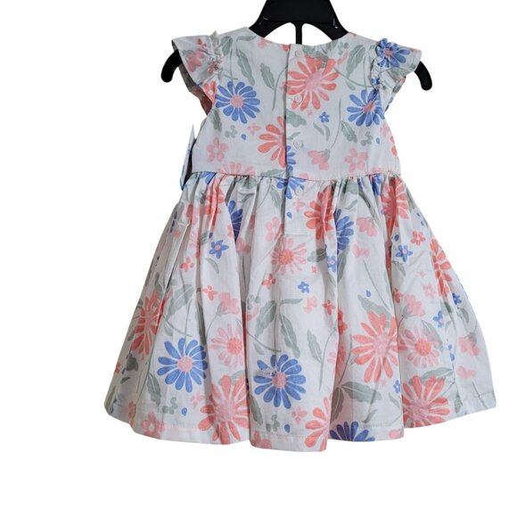 New & EUC 9 Month Girl Lot of 2 Dresses Layered Floral Ruffle Sleeves Cotton - Picture 4 of 16